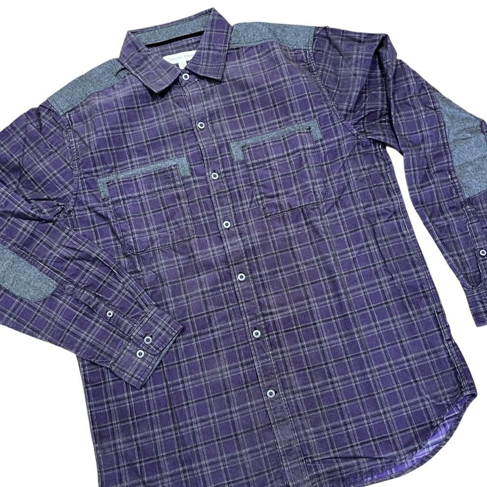 Territory Ahead Plaid Corduroy Shirt Purple with Gray Denim Button Down Gorpcore